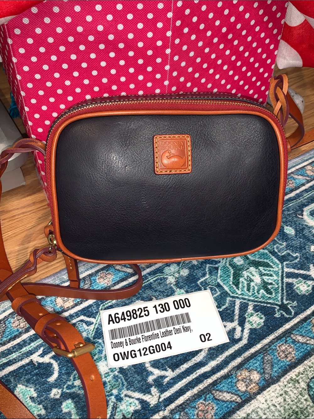 Dooney & Bourke Florentine leather deni navy bag camera NEW QVC crossbody
